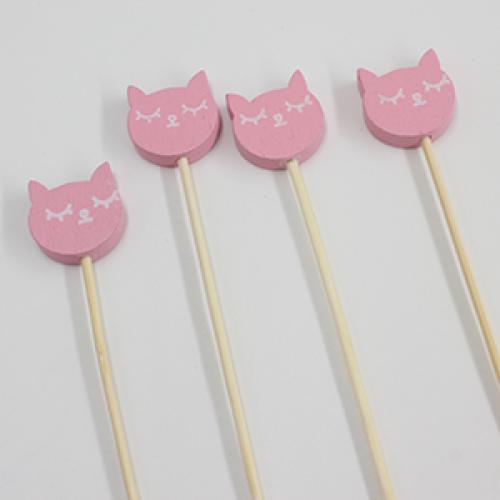 Cartoon Pink Cat Head Bamboo Skewer