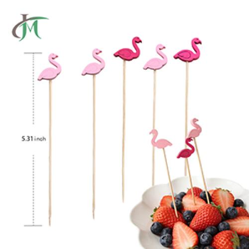 100PCS Handmade Flamingo Cocktail Picks Sticks bamboo Toothpicksfor Party